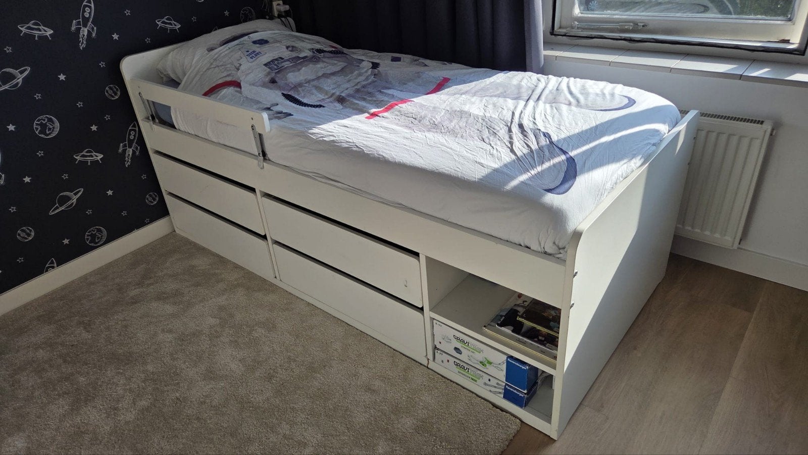 IKEA SLÄKT bedframe met 4 lades en lattenbodem, 90 cm, Wit, Ophalen of Verzenden, Zo goed als nieuw