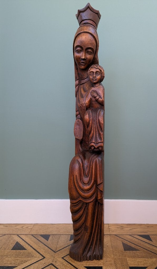 Groot handgesneden houten beeld Maria met Kind – ca. 1 meter, Ophalen of Verzenden