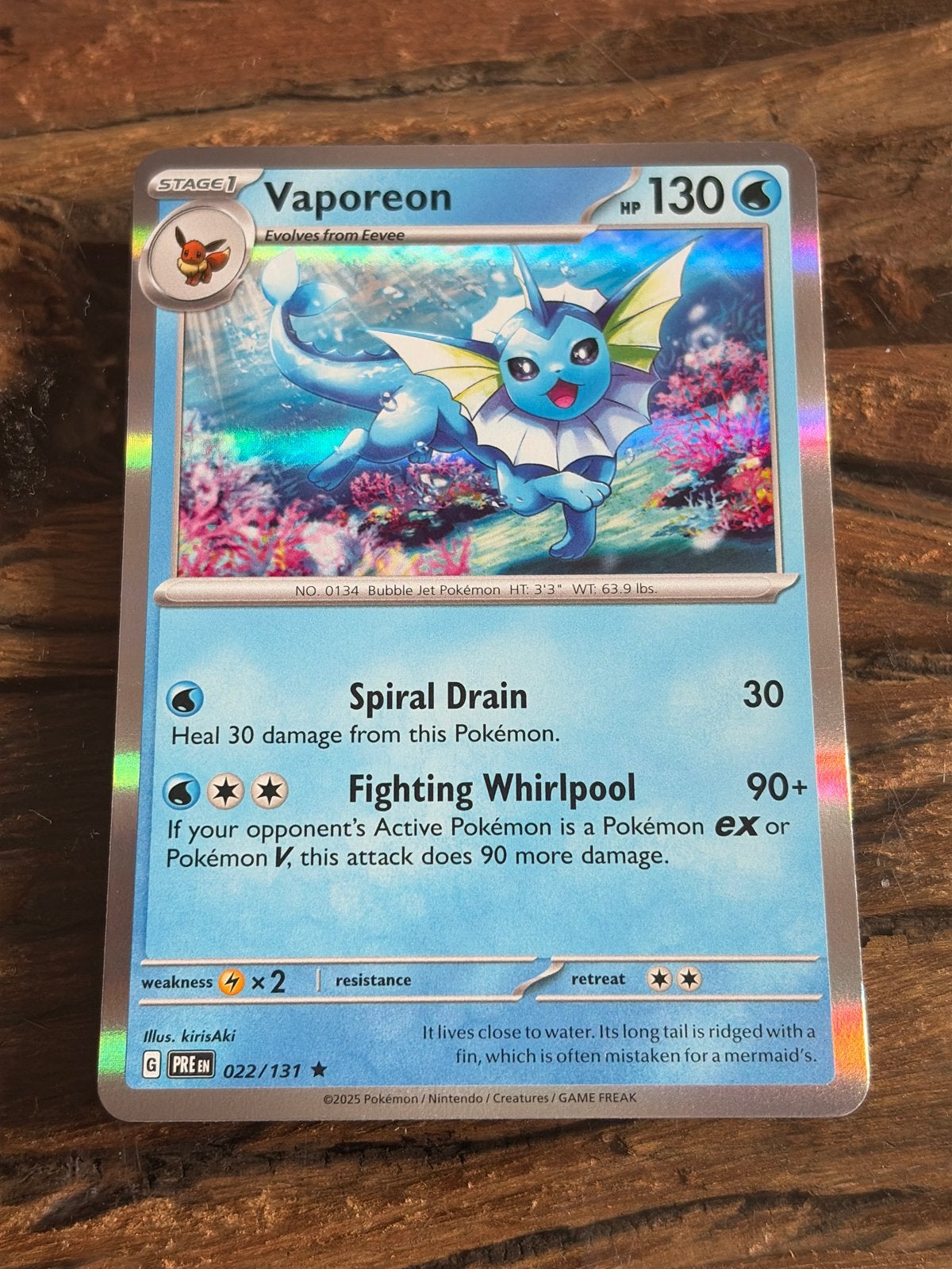 Vaporeon Holo Prismatic Evolution 022/131 Pokémon Kaart, Ophalen of Verzenden, Zo goed als nieuw, Losse kaart, Foil