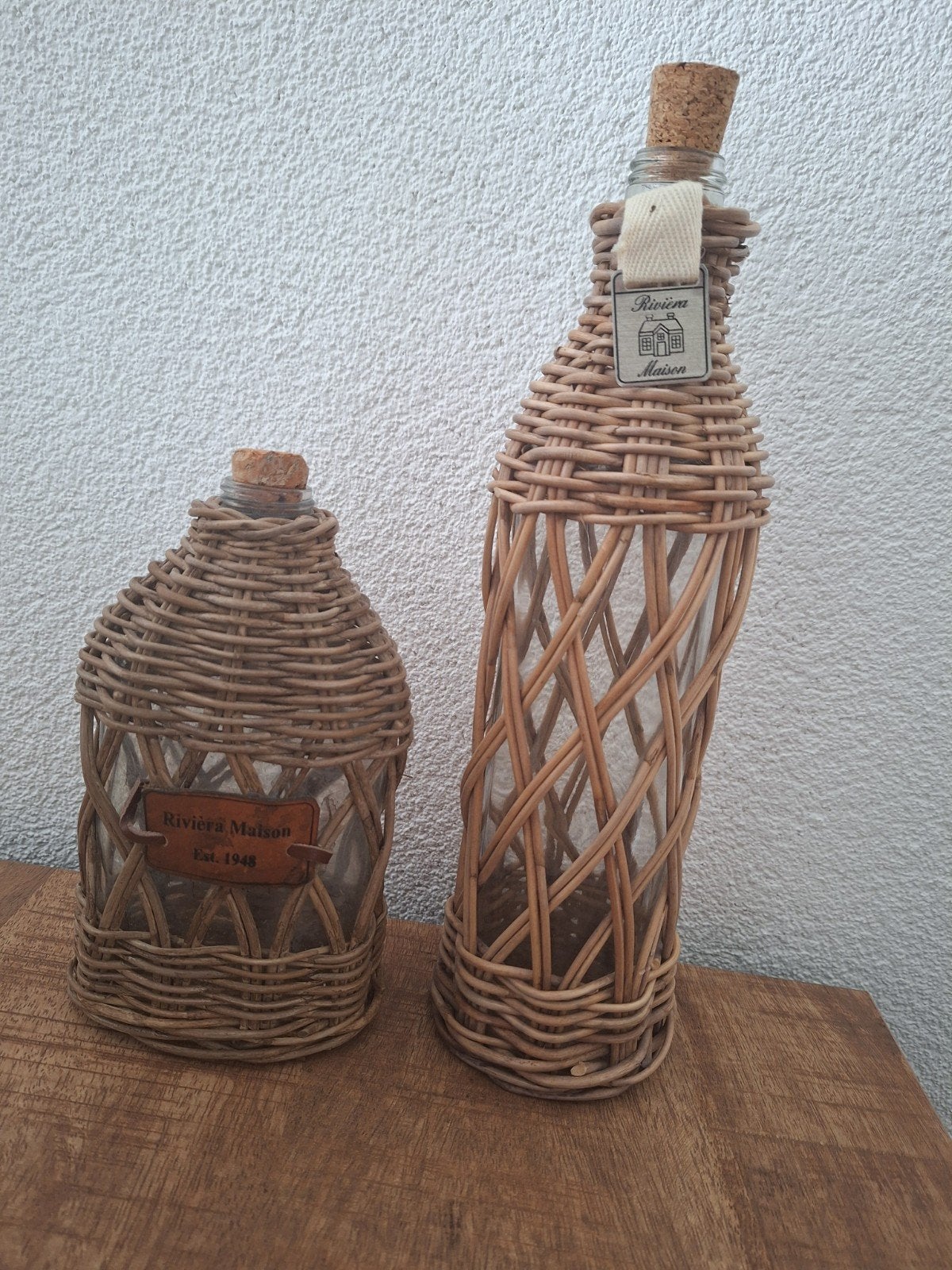 Riviera Maison flessen met rattan, set van 2, Overige materialen, Overige kleuren, 50 tot 75 cm, Ophalen of Verzenden