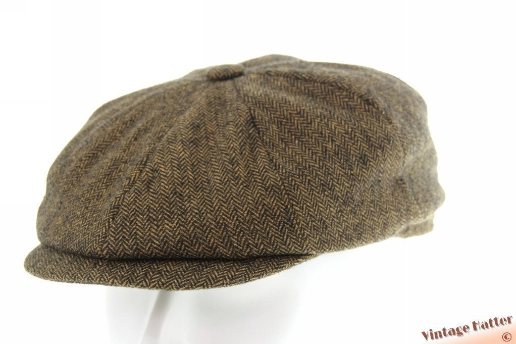 Vintage Paperboy pet gelig bruin visgraat motief 58, Kleding | Heren, Hoeden en Petten, Ophalen of Verzenden, Zo goed als nieuw