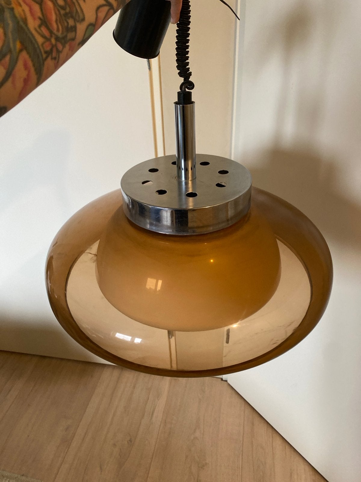 Vintage Dijkstra Herda spaceage hanglamp Ø 50cm, Ophalen, Gebruikt, Glas, E27 (groot)
