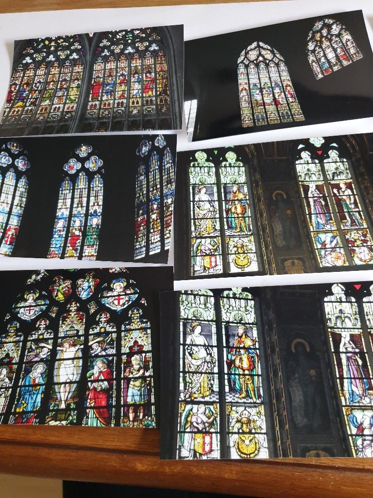 3423 glas in lood kerk foto's 6 stuks, Antiek en Kunst, Verzenden