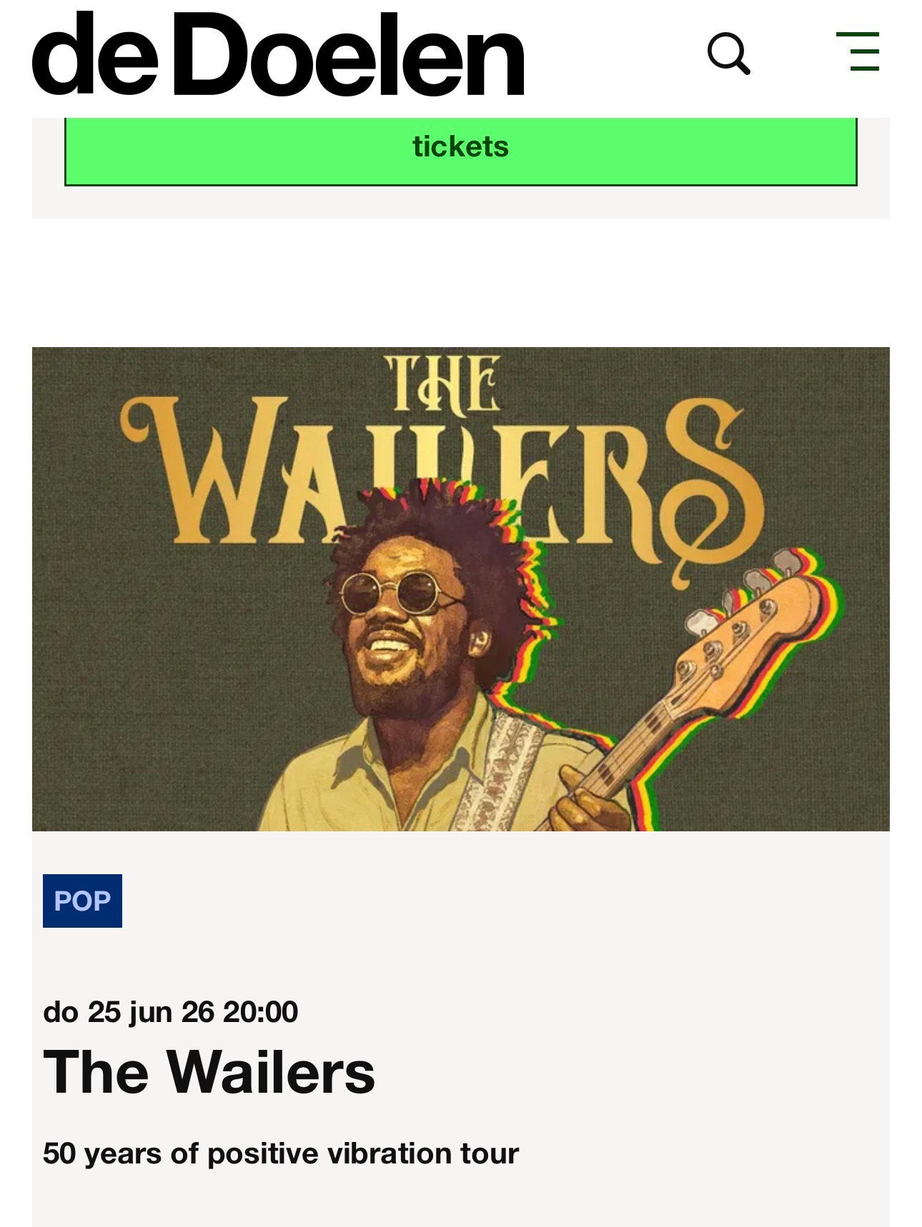 Concert kaartjes The Wailers, Twee personen