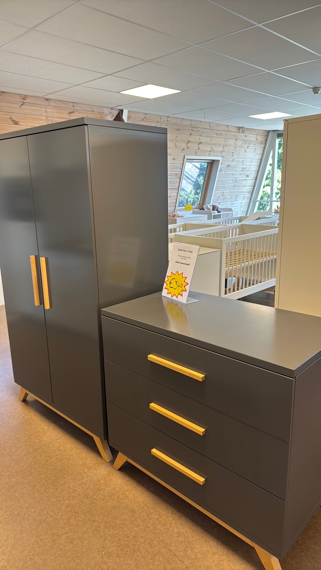 Bopita Kyan 2-delige set grijs/naturel Babykamer Outlet, Ophalen, Kast, 50 tot 70 cm, Nieuw