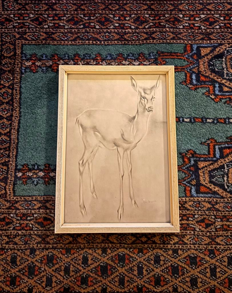 Antiek lijstje met pentekening, Antiek en Kunst, Kunst | Tekeningen en Foto's, Ophalen of Verzenden