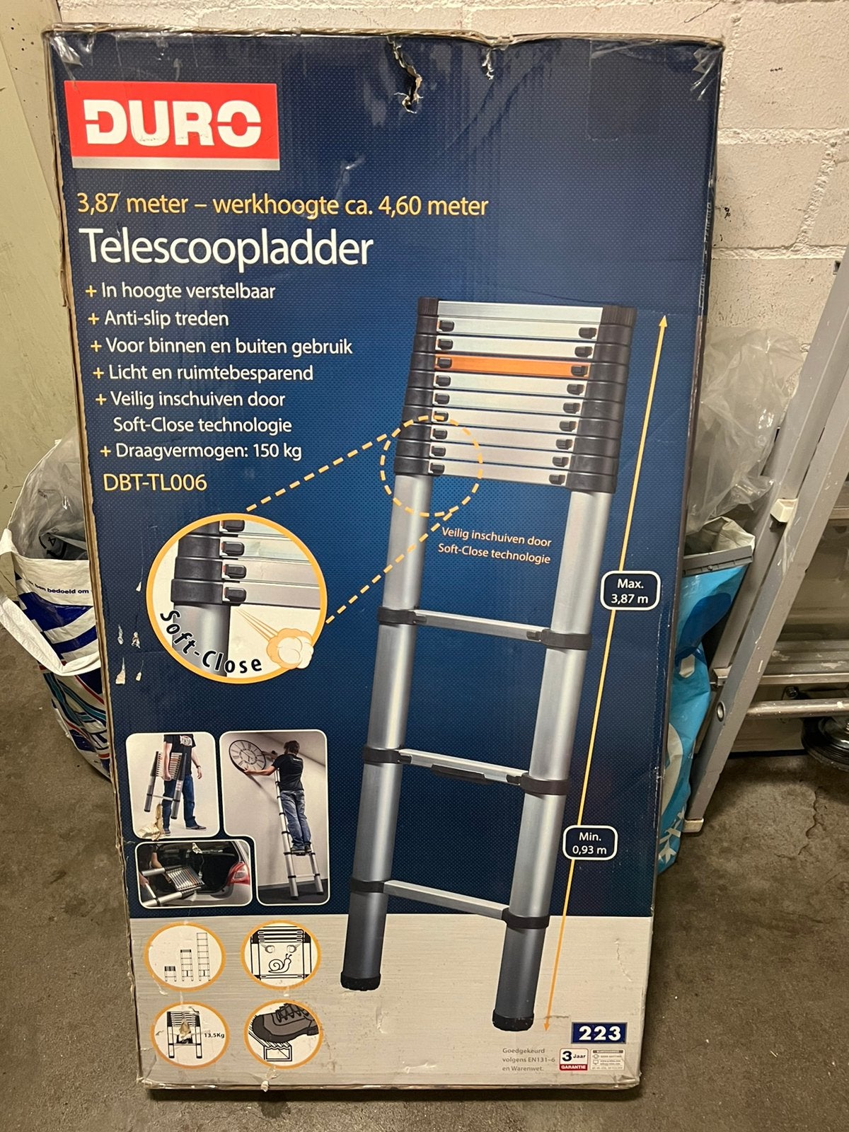 Telescoopladder, 3,87-4,60 meter werkhoogte, Nieuw in doos, Ophalen, Zo goed als nieuw, 2 tot 4 meter