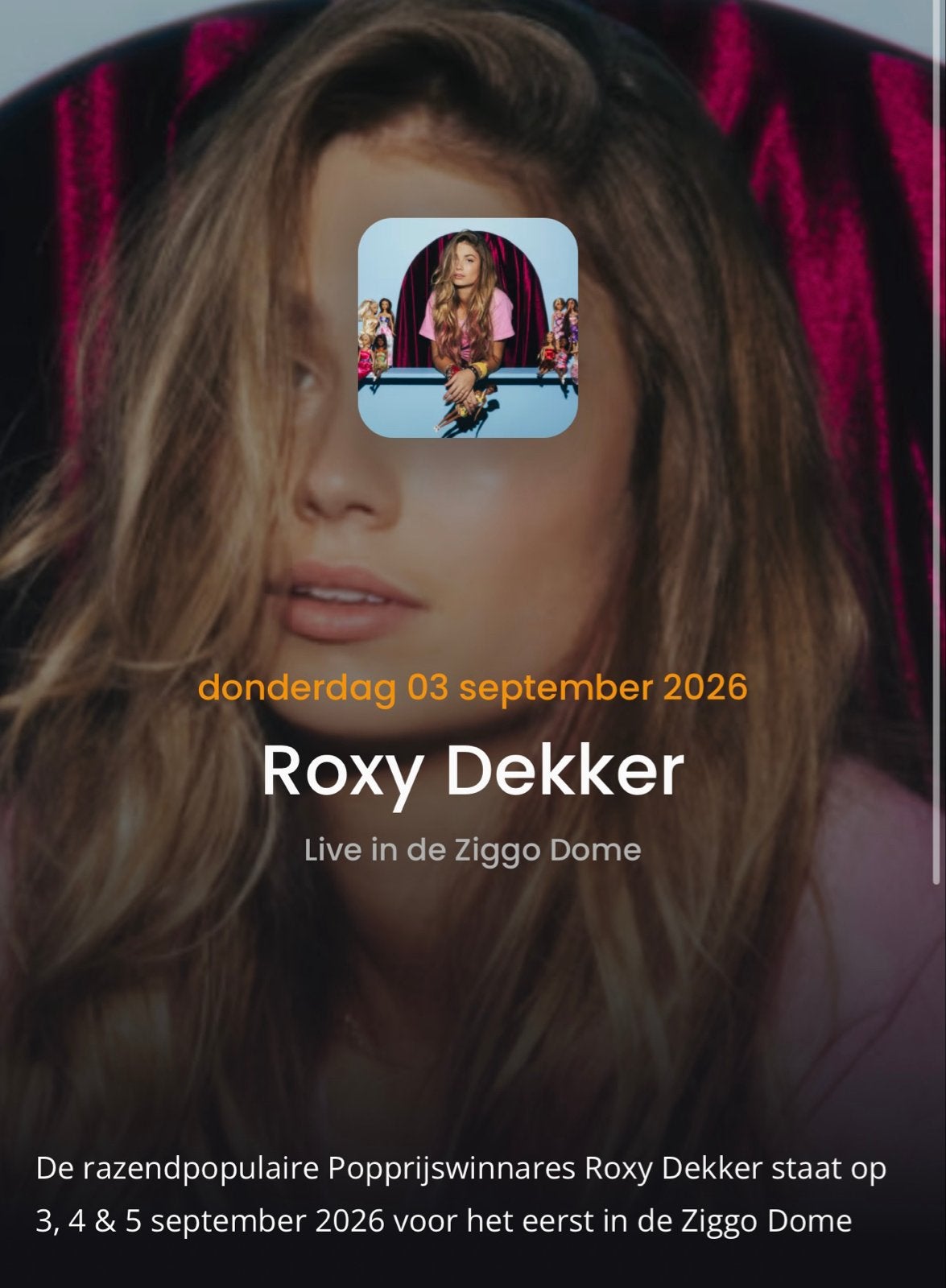 Twee concertkaartjes roxy dekker ziggo dome, Twee personen, September