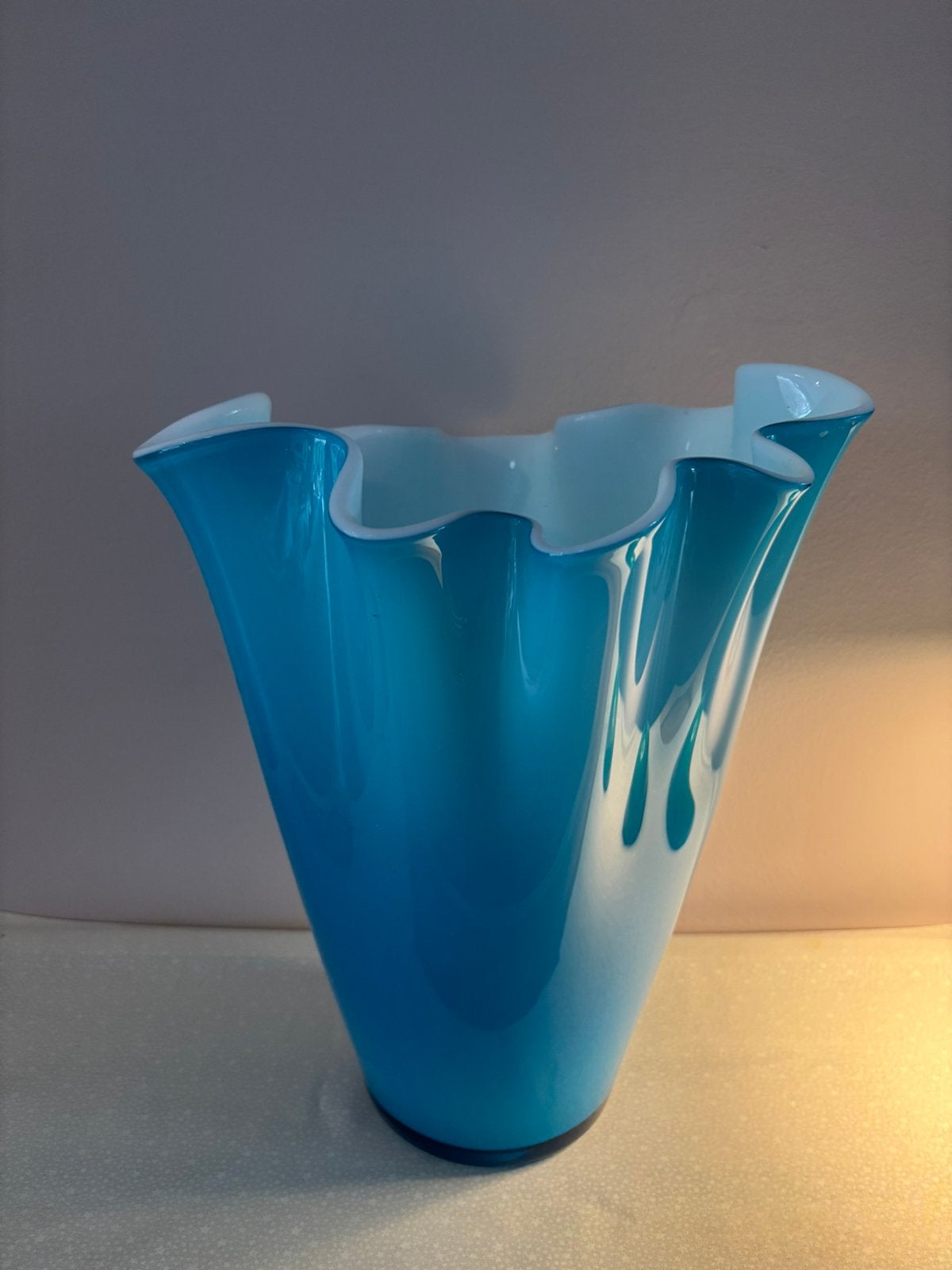 Vintage Italiaanse Fazoletto zakdoek vaas turqoise, Antiek en Kunst, Verzenden