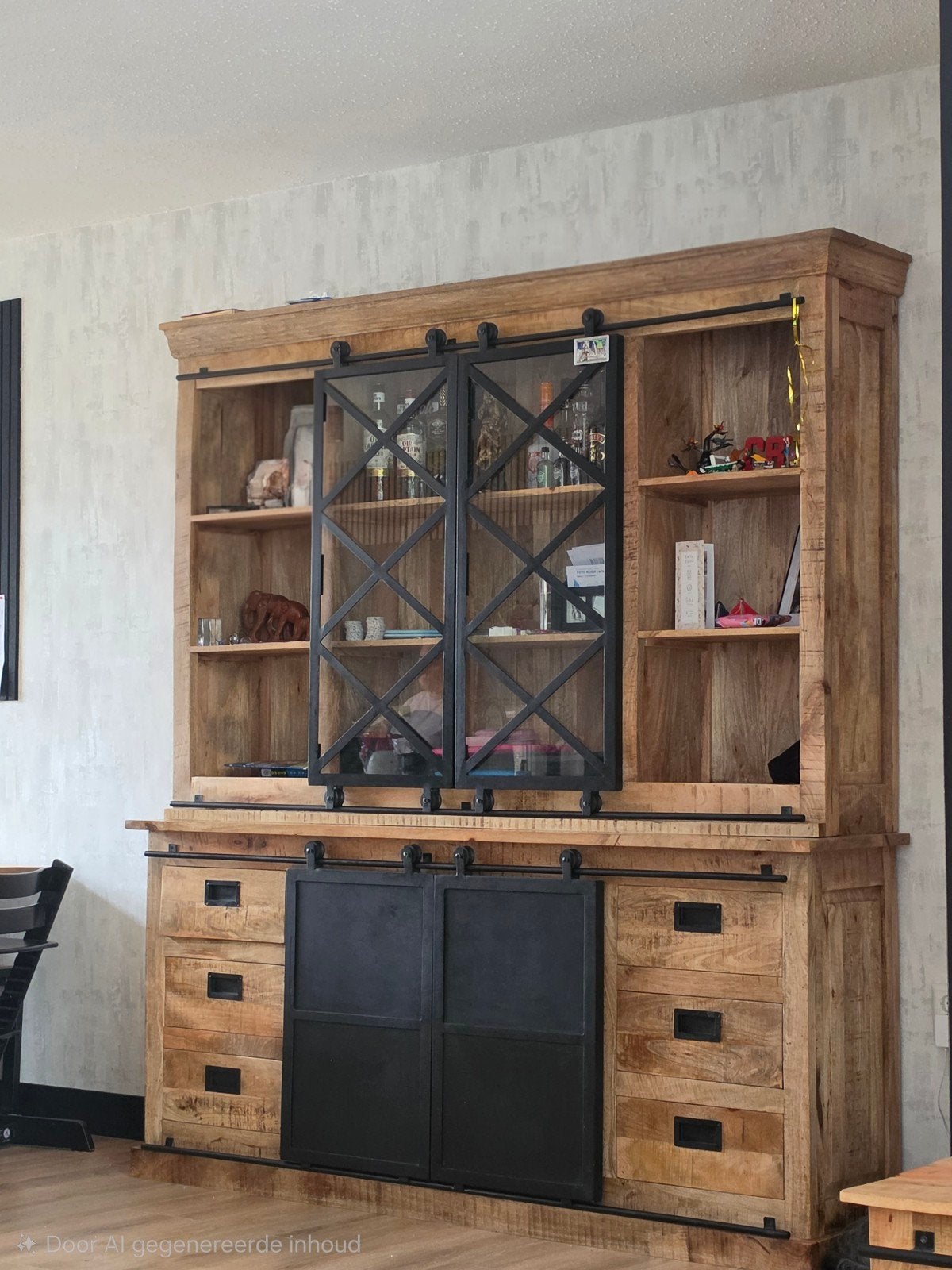 mangohouten buffetkast, 200 cm of meer, Met lade(s), Zo goed als nieuw, 200 cm of meer