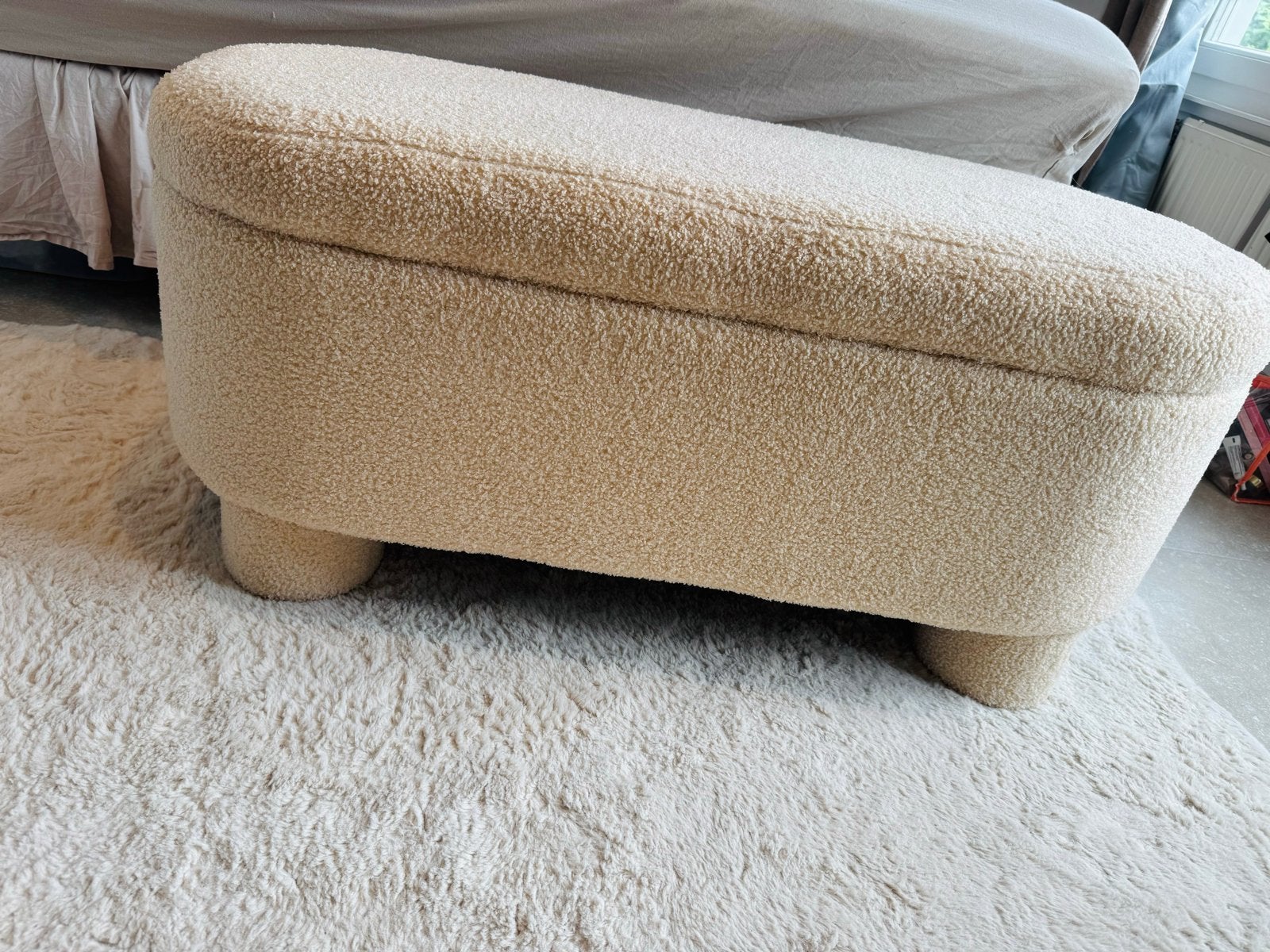 Xenos Opbergbankje Dodo Beige Teddy, Huis en Inrichting, Banken | Voetenbanken en Poefen, Ophalen, Minder dan 50 cm, 75 tot 100 cm