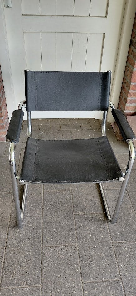 buisframe stoel, Ophalen, Zwart, Eén, Leer