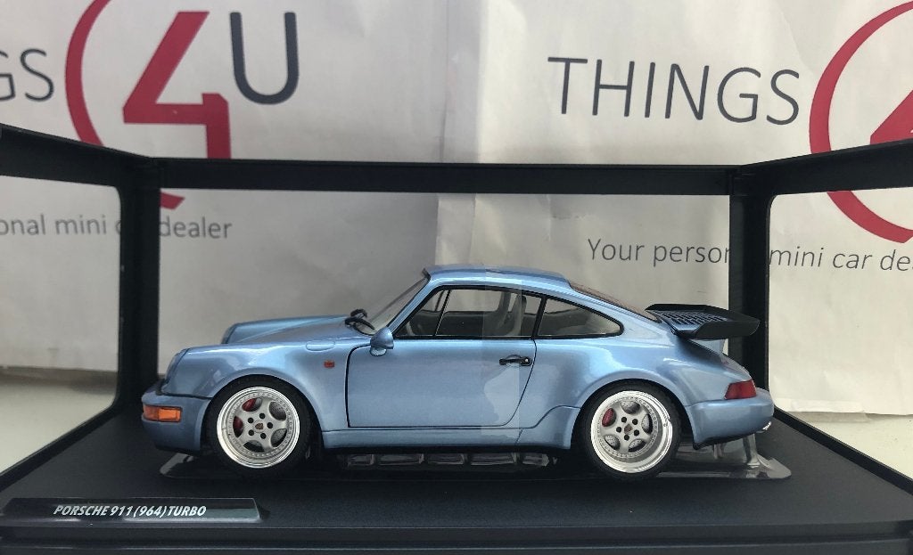 Solido 1:18 Porsche 911 964 Turbo 1990 licht blauw metallic, Ophalen of Verzenden, Nieuw, Auto, Solido