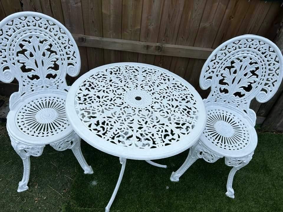 Gietijzer brocante tuinset bistro set, Tuin en Terras, Tuinstoelen, Ophalen, Gebruikt, Metaal