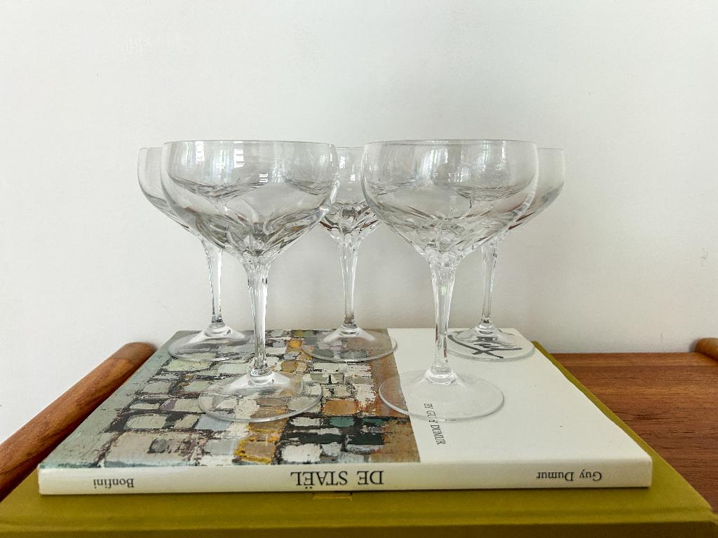 5x Champagne Coupes / Glazen Kristalglas Ster vintage, Ophalen of Verzenden, Zo goed als nieuw, Overige typen