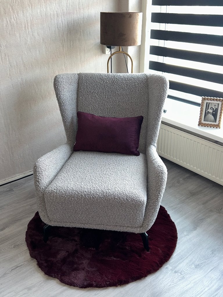 Lichtgrijze Bouclé Fauteuil, Ophalen, Zo goed als nieuw, 75 tot 100 cm, Stof