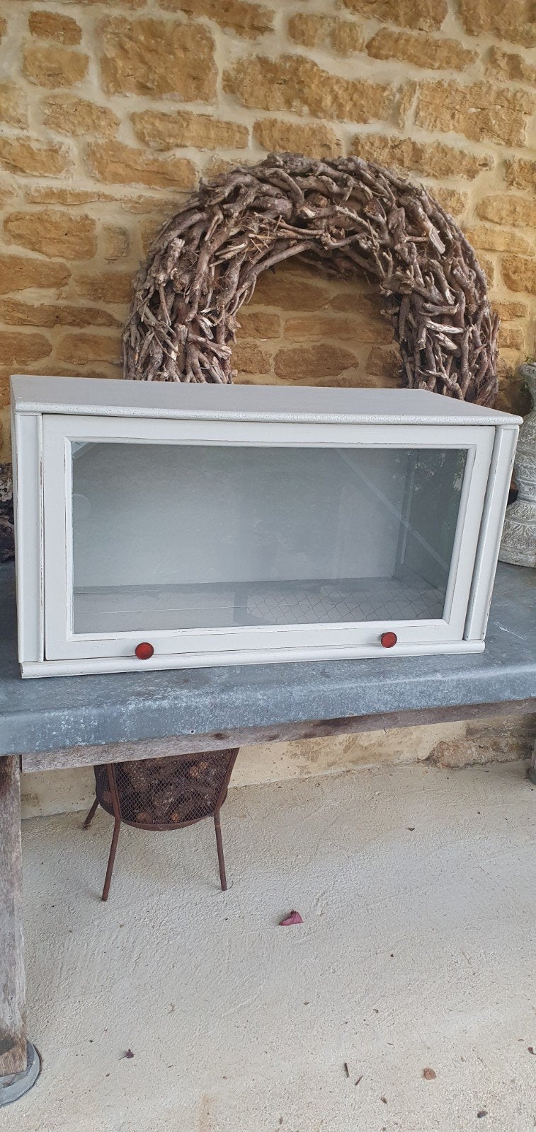Franse vintage boeken- vitrine- bibliotheek-servies opzetkas, Ophalen, 50 tot 100 cm, Zo goed als nieuw, Minder dan 100 cm