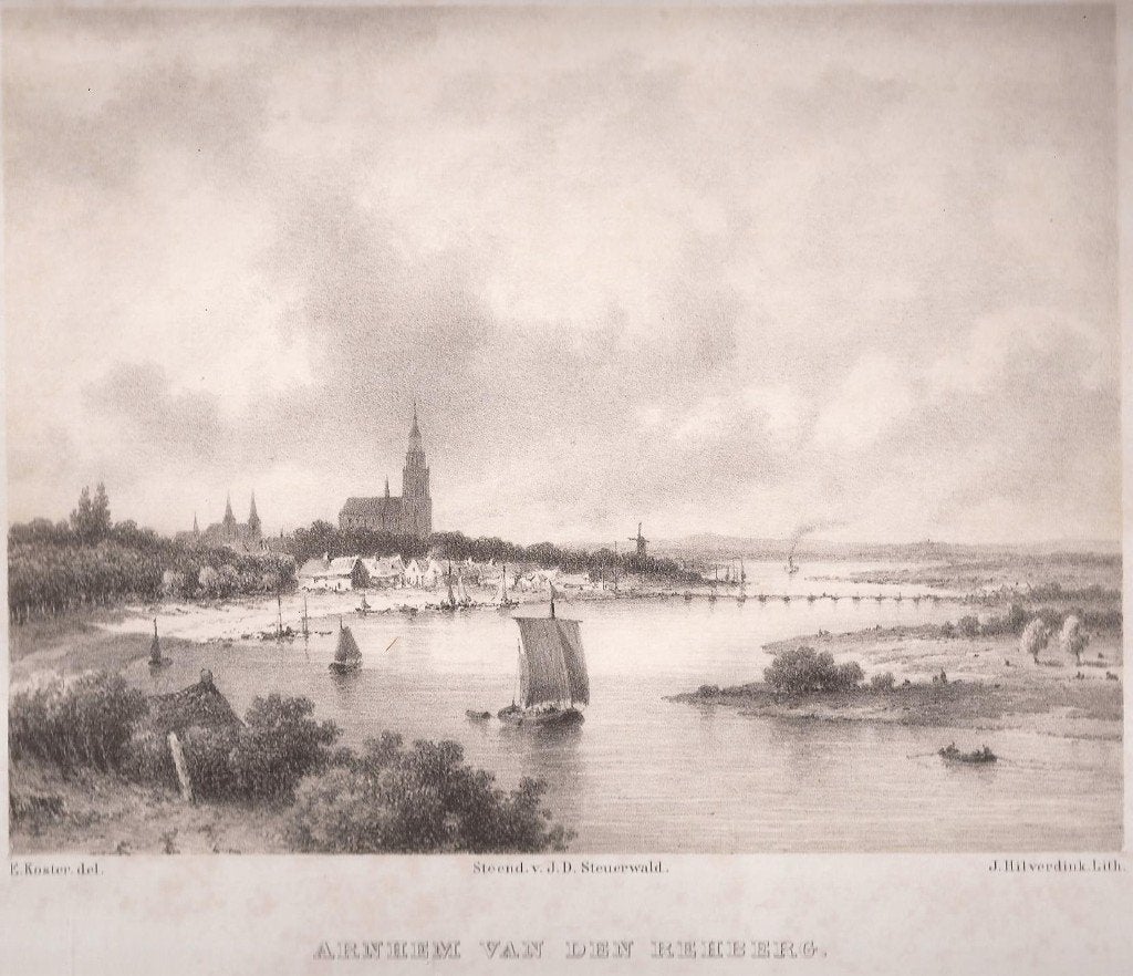 Arnhem van den Rehberg. Litho J. Hilverdink ca, 1850, Antiek en Kunst, 1800 - 1899, Stadsgezicht, Ophalen of Verzenden, Blanco verso