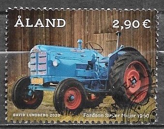 ALAND € 2,90 zegel Hist. Tractoren- Fordson Super Major 2023, Verzenden, Finland, Gestempeld