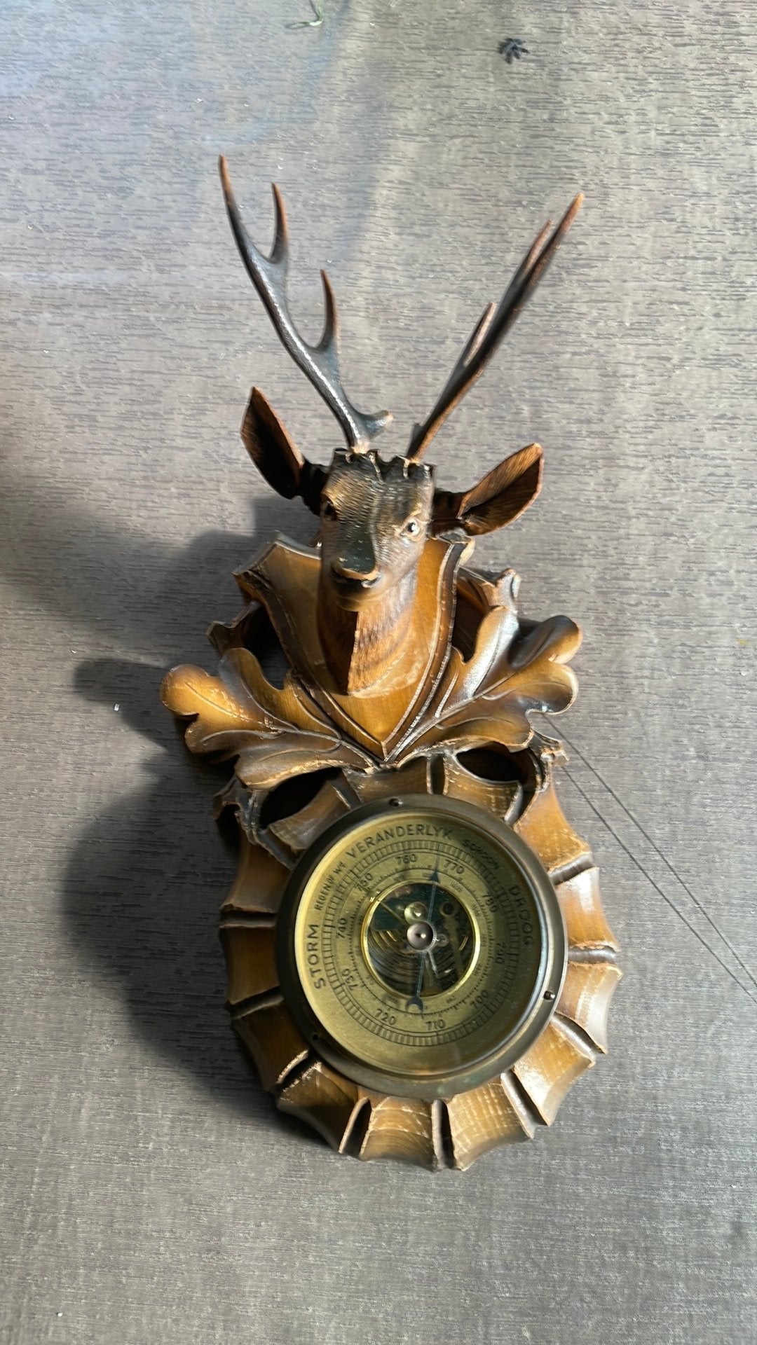 Vintage hoiten barometer met hert, Ophalen of Verzenden, Gebruikt