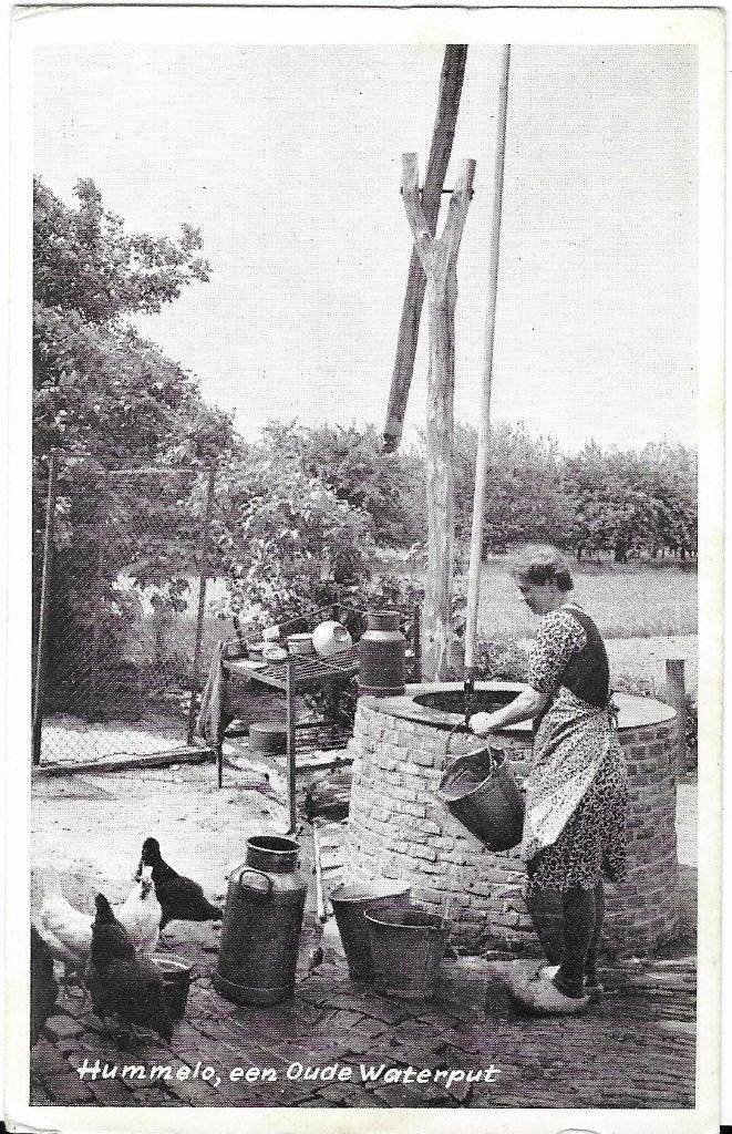 Hummelo, Waterput, kippen, vrouw, melkbus, emmer, klompen, Verzenden, 1940 tot 1960, Ongelopen, Gelderland