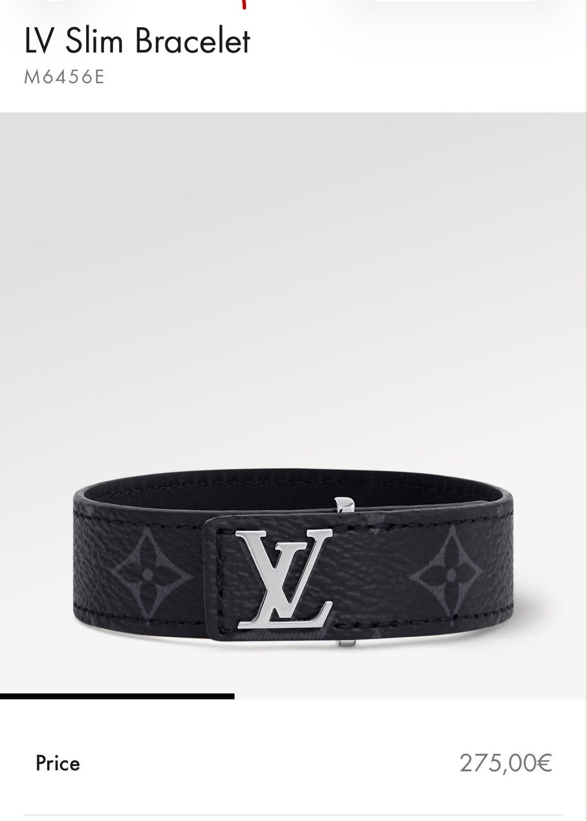 Louis Vuitton LV Slim Armband Monogram Eclipse M6456E, Ophalen of Verzenden, Zo goed als nieuw, Zwart, Leer
