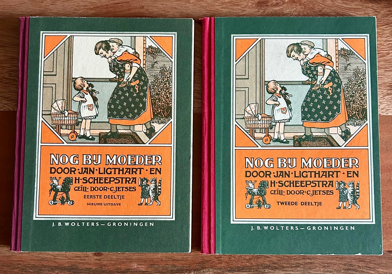 2 schoolboekjes - Nog bij moeder deel 1 en 2 - Jan Ligthart, Antiek en Kunst, Ophalen of Verzenden, Jan Ligthart en H. Scheepstra Geïllustreerd door Cornelis Jetses