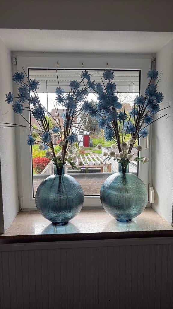 Twee grote blauwe vazen, Ophalen, Zo goed als nieuw, Blauw, Glas