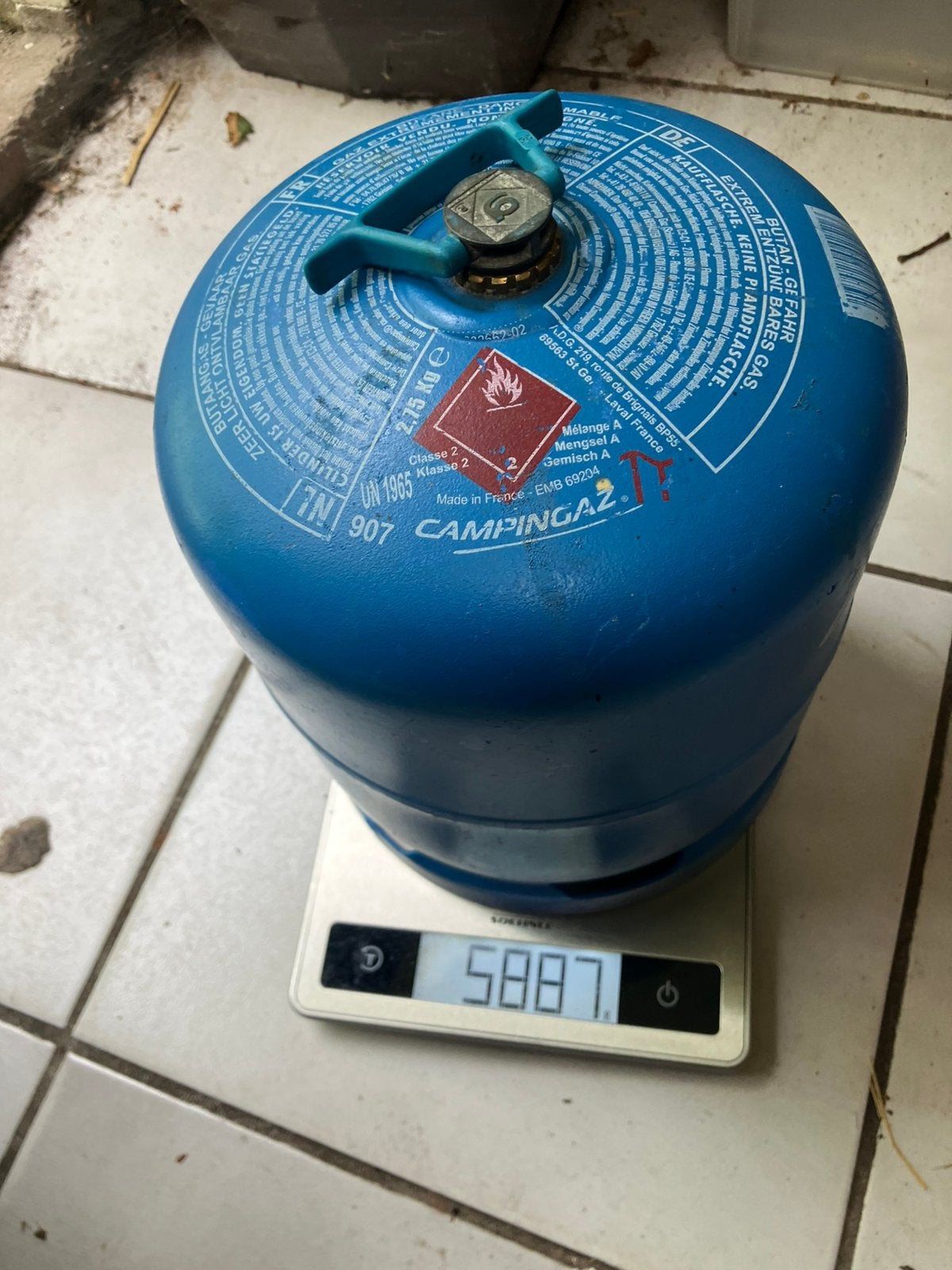 Campingaz fles VOL type 907 met ca 2,4kg gas, Caravans en Kamperen, Ophalen, Gebruikt