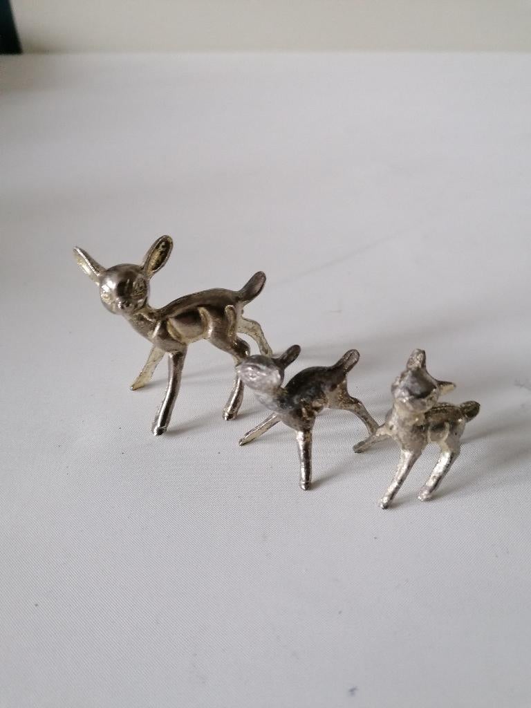 3 zilverkleurige hertjes miniaturen, Ophalen of Verzenden, Gebruikt, Dier
