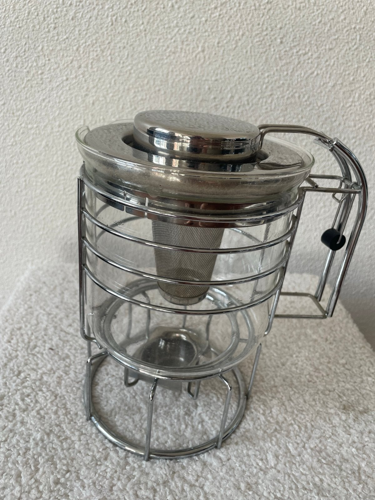 Glazen design theepot WMF  met theelicht en metalen houder, Zilver, Overige merken, Ophalen, Theepot/fluitketel