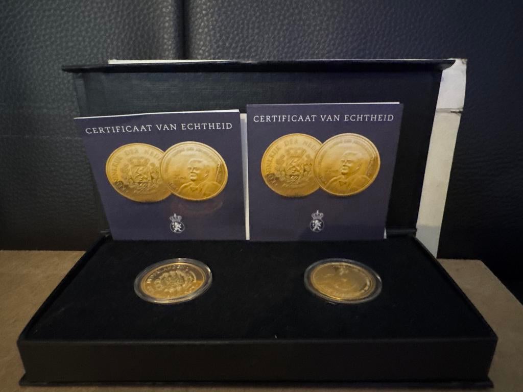 Verguld goudherdenking munten met certificaat, Ophalen, Setje, Koningin Beatrix, Goud