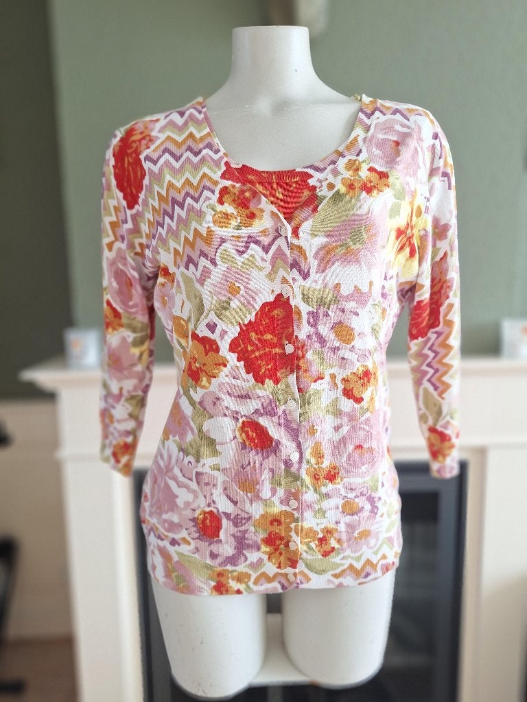 Leo Guy vest Lila oud roze groen rood bloemen combi 4 42, Overige kleuren, Verzenden, Maat 42/44 (L), Zo goed als nieuw