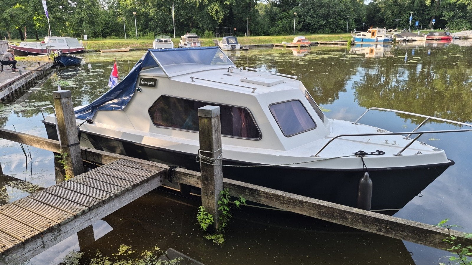Mooie kajuit boot met buitenboord motor en stalling trailer, Ophalen, Gebruikt