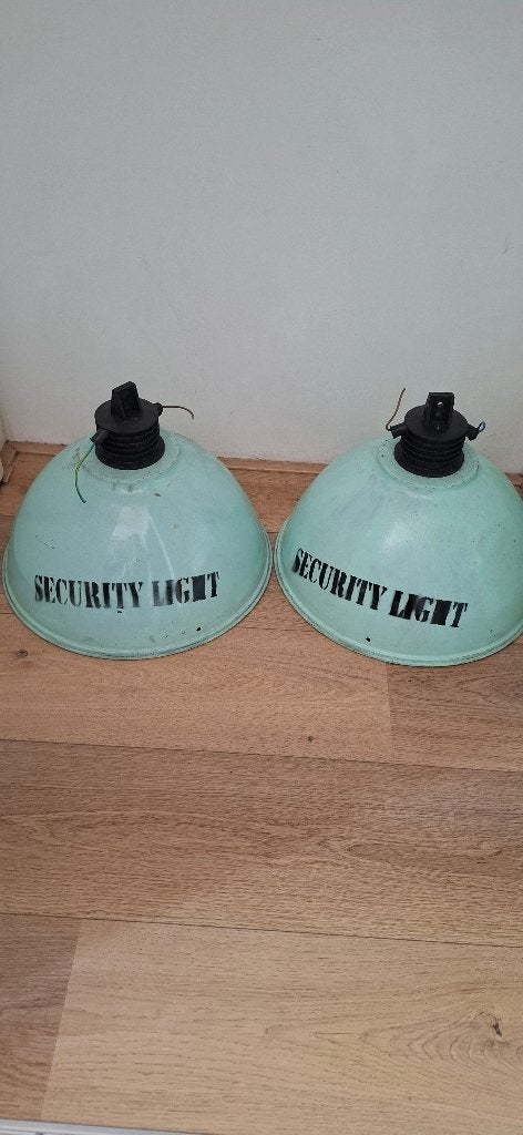 2x Vintage Industriële Fabriekslamp Mintgroen Security Light, Antiek en Kunst, Ophalen of Verzenden