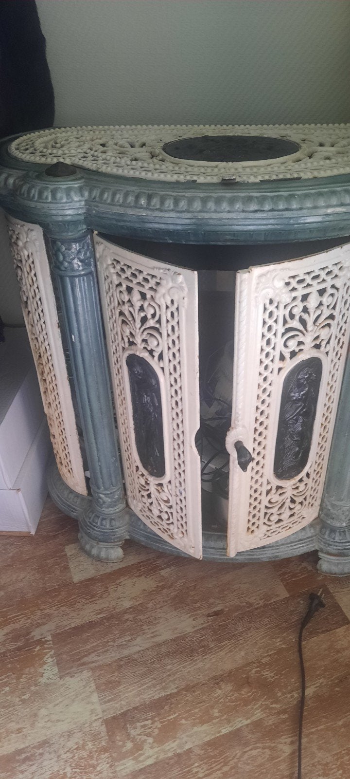 Antieke Franse emaillekachel  decoratief, Ophalen, Gebruikt, Houtkachel, Vrijstaand
