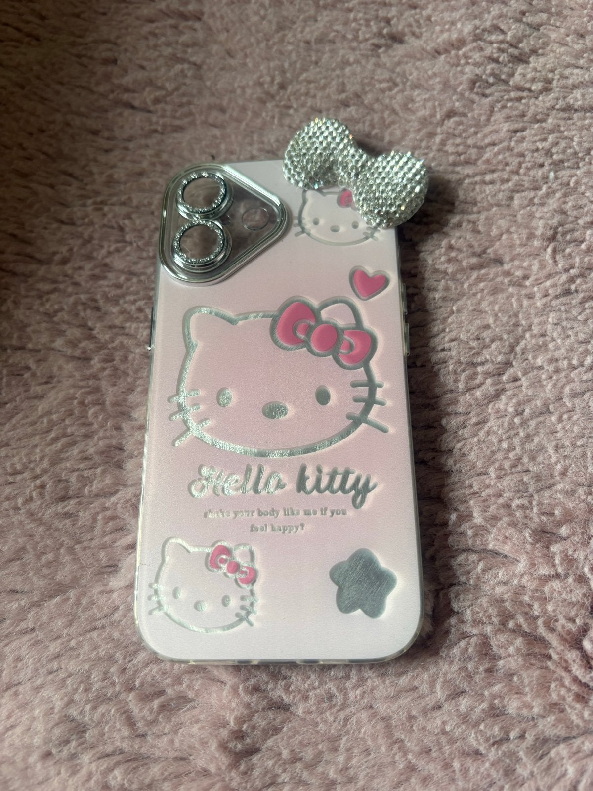 Hello Kitty iPhone 16 Hoesje - Roze met Strik, Kunststof, Hoesje of Tasje, Ophalen of Verzenden, Zo goed als nieuw