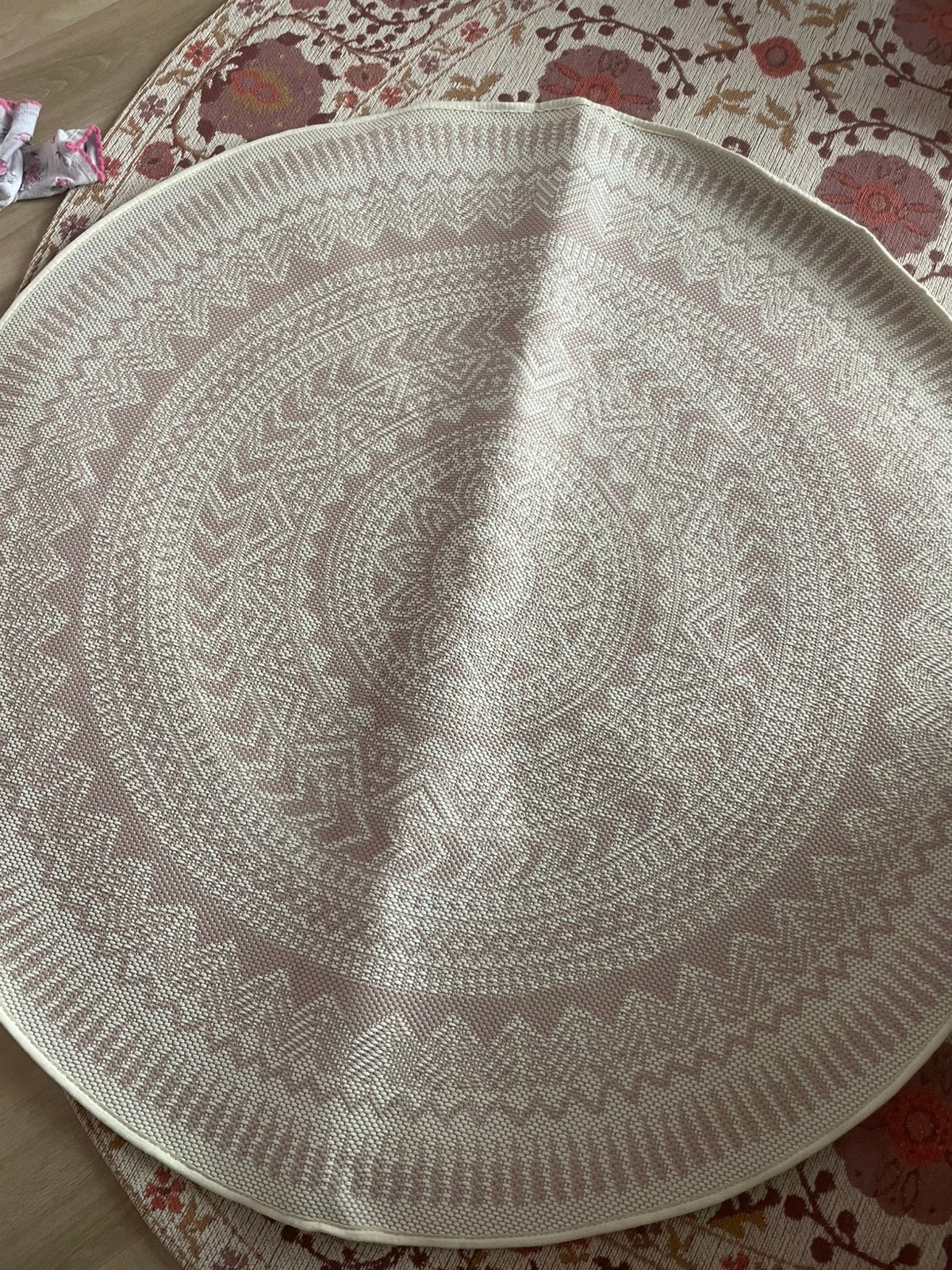 Vloerkleed binnen/buiten pastel roze, Ophalen, 100 tot 150 cm, Rond, Zo goed als nieuw