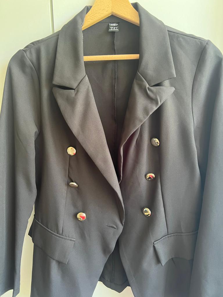 Zwarte double-breasted blazer met gouden knopen, Maat 38/40 (M), Zwart, Ophalen of Verzenden, Zo goed als nieuw