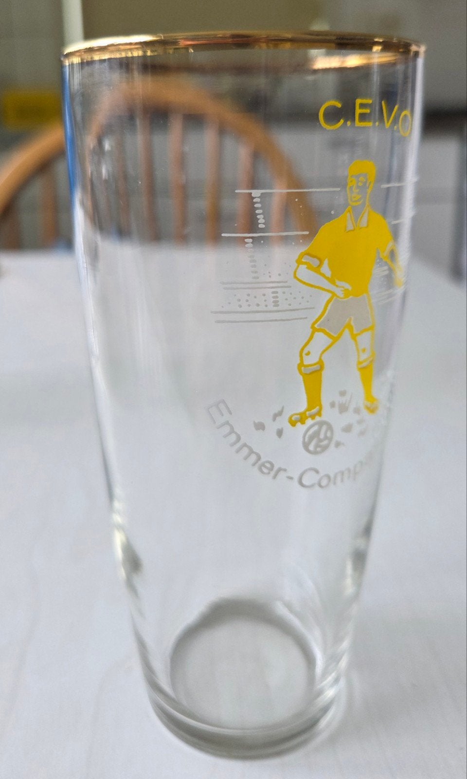 Bierglas Voetbalvereniging C.E.V.O. Emmer-Compascuum, Ophalen of Verzenden, Gebruikt, Glas of Glazen, Overige merken