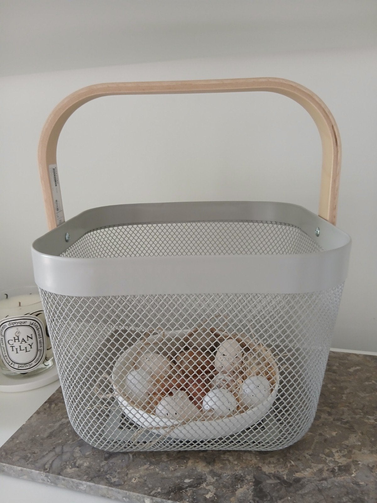 IKEA Draadmandje RISATORP in lichtgrijs voor €8,99, Ophalen of Verzenden, Nieuw, Rond, Riet