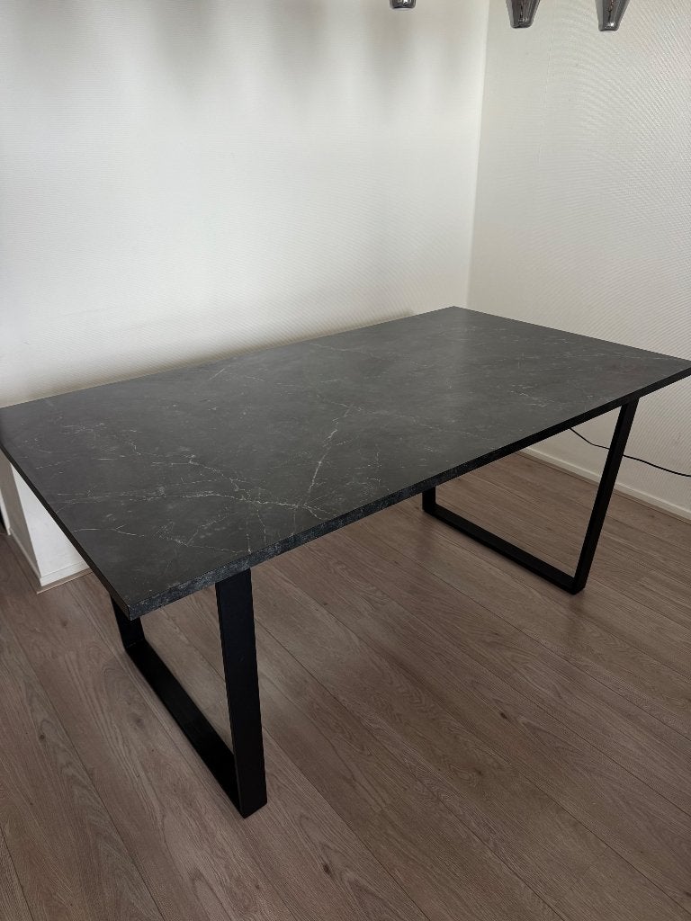 Zwarte eettafel marmer blad, Ophalen of Verzenden, Rechthoekig, 200 cm of meer, 150 tot 200 cm