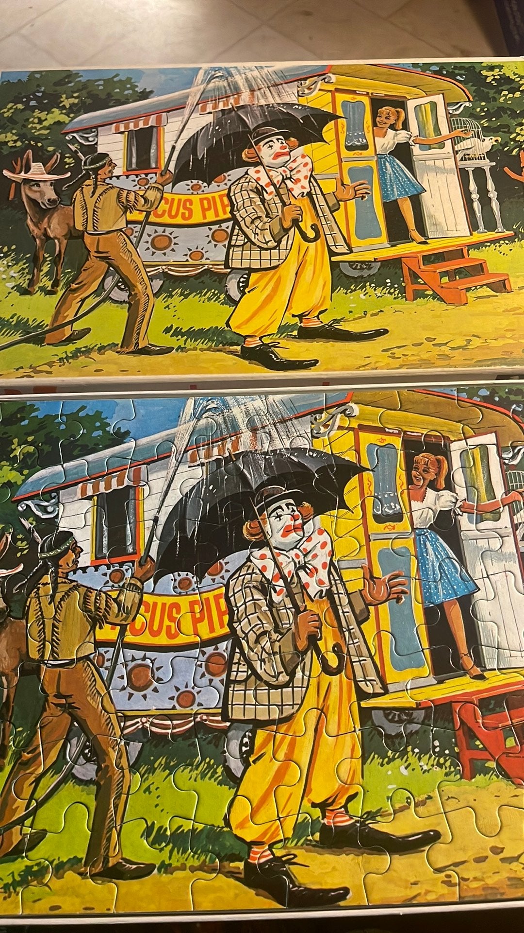 vintage Pipo de Clown-puzzel (de circuswagen, circa 1970, Verzenden