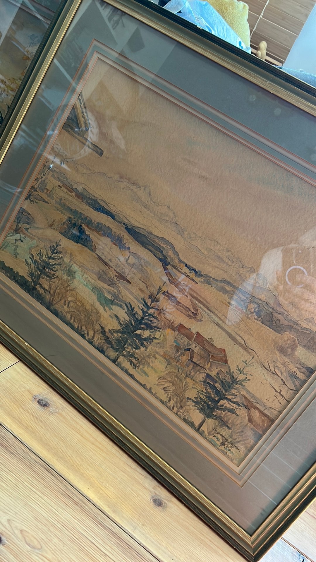 2 midcentury vintage grote aquarellen landschappen, Antiek en Kunst, Kunst | Schilderijen | Klassiek, Ophalen of Verzenden