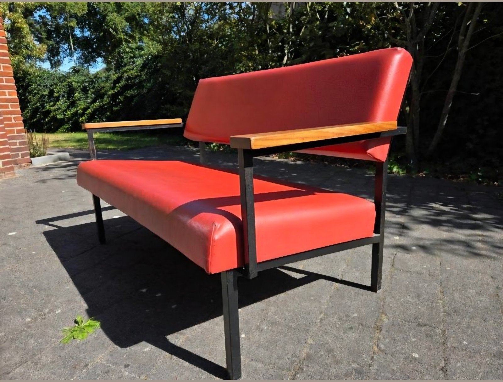 retro bankje, Huis en Inrichting, Ophalen, Gebruikt, Leer, Eén
