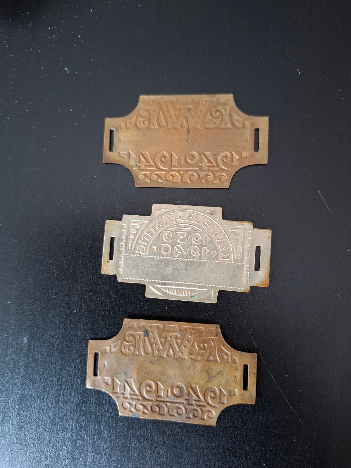 Set 3x Antiek Rijwielbelastingplaatje WO2, Ophalen of Verzenden, Overige soorten, Nederland