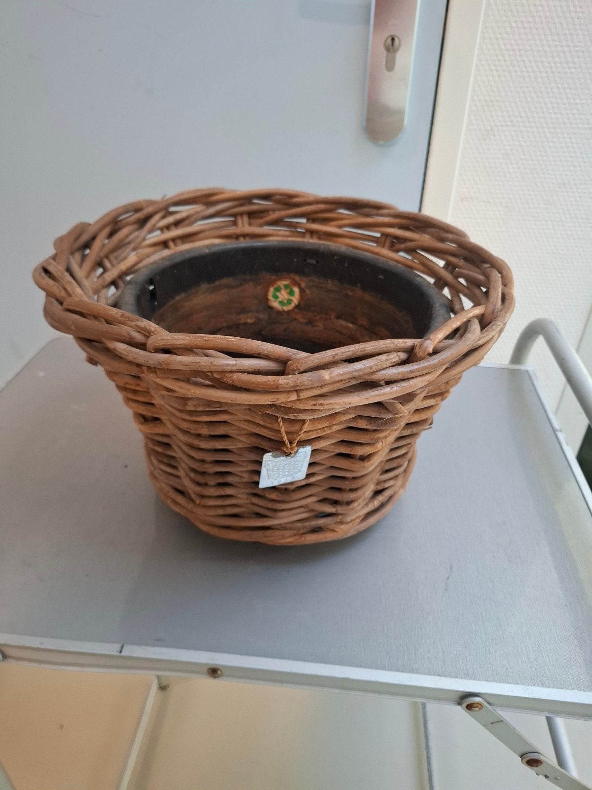 Rieten mand met plastic binnenbak - midden formaat, Ophalen, Overige materialen, Gebruikt, Rond