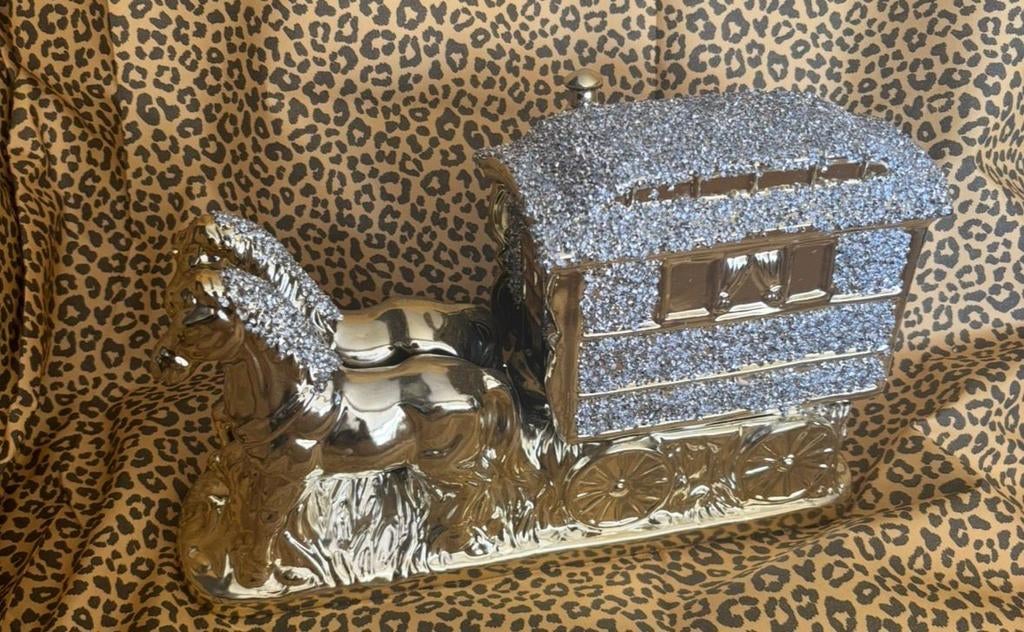 Gouden koets met glitter, decoratie nog 2!!, Ophalen of Verzenden, Zo goed als nieuw, Goud, Metaal