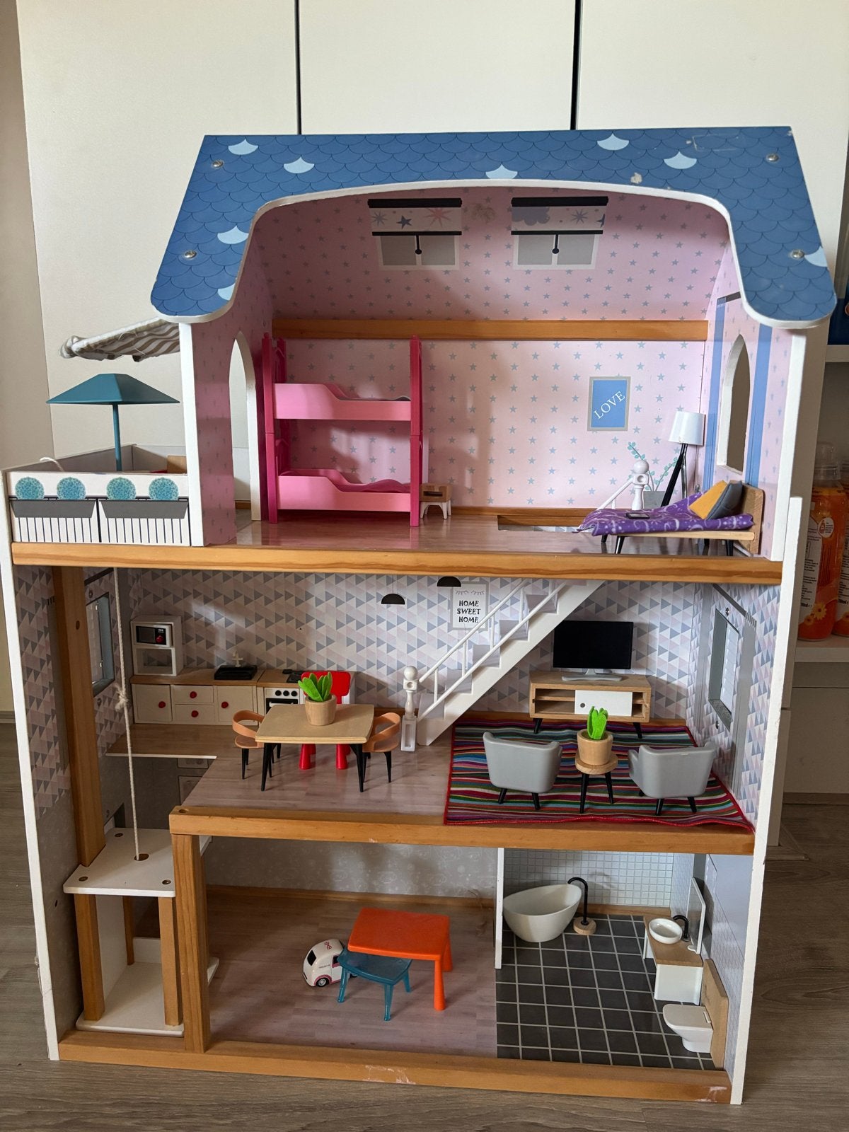 Groot Houten Poppenhuis met Meubels en Accessoires, Ophalen, Zo goed als nieuw, Overige typen