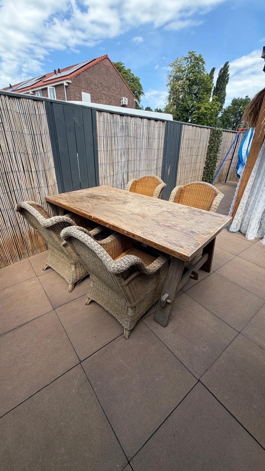 Tuintafel met 4 Rotan Stoelen, Tuin en Terras, Tuinsets en Loungesets, Ophalen, 4 zitplaatsen, Gebruikt, Eettafel